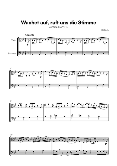 Johann Sebastian Bach - Wachet auf, ruft uns die Stimme (for Viola and Bassoon) (arr. Cadenza Editions)