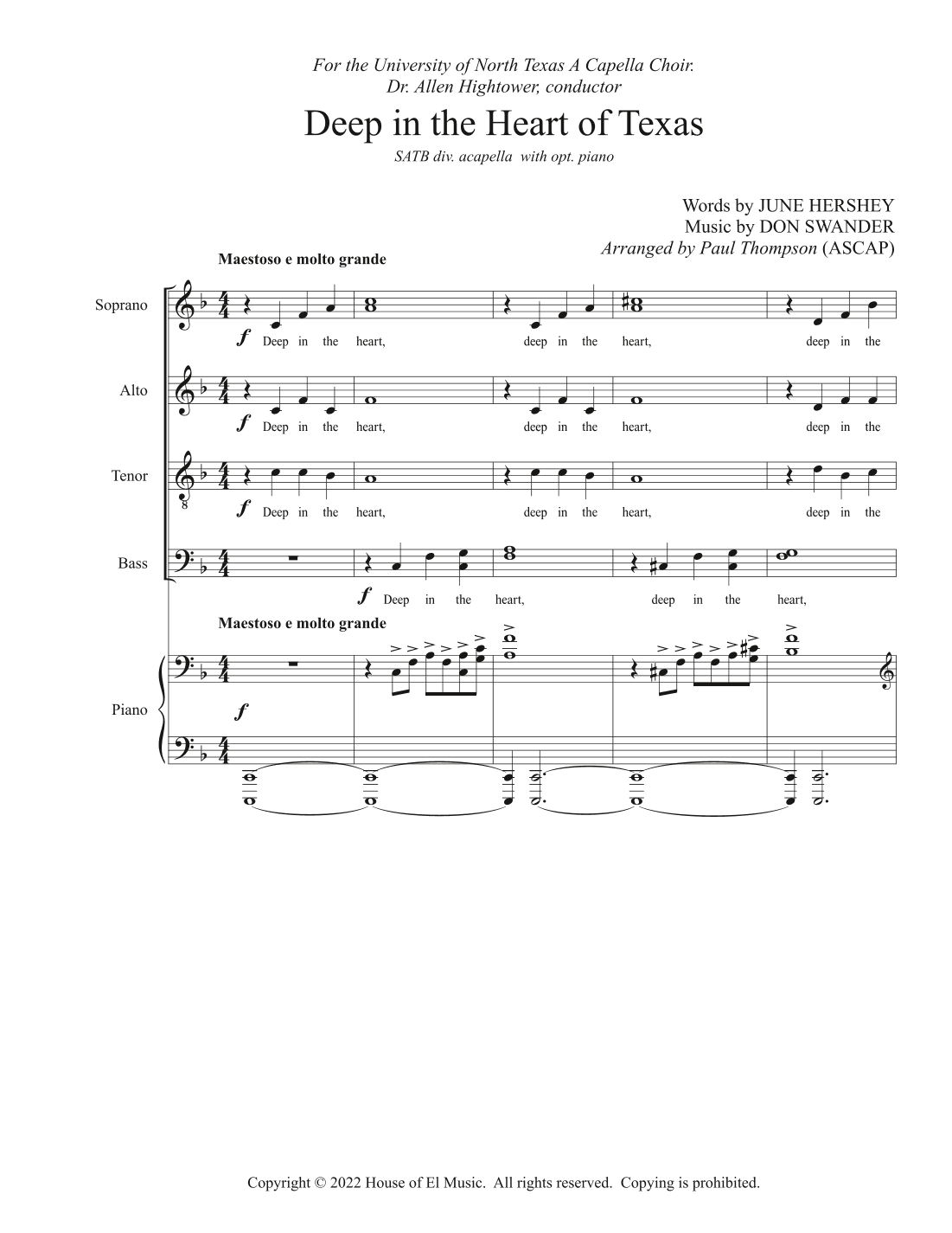 Deep In The Heart Of Texas (arr. Paul Thompson)