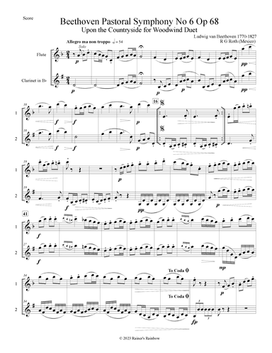 Beethoven Pastoral Symphony No 6 The Countryside Woodwind Duet Megapack (arr. R G Roth)