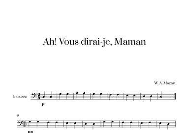 W. A. Mozart - Ah! Vous dirai-je, Maman for Bassoon Solo (arr. Cadenza Editions)