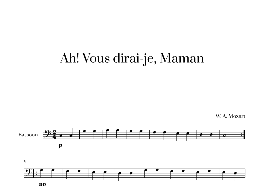 W. A. Mozart - Ah! Vous dirai-je, Maman for Bassoon Solo (arr. Cadenza Editions)