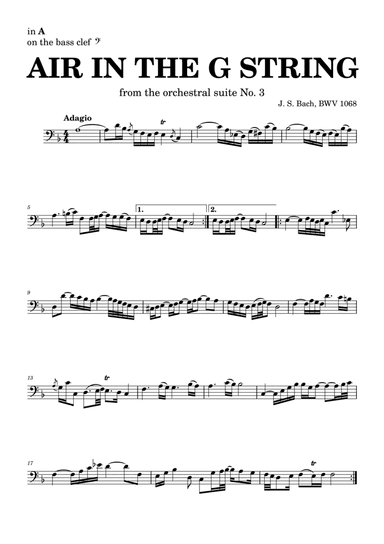 Air on the G string in D, BWV 1068 (accompanied) - for A instruments in bass clef (arr. Leyandder Trustworthy)