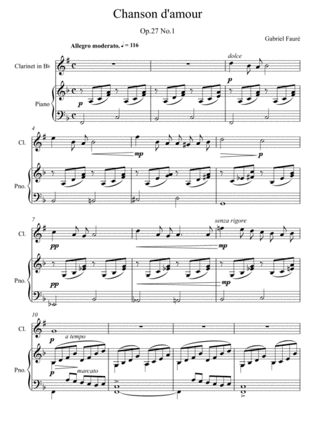 Gabriel Fauré - Chanson d'amour (Clarinet Solo) (arr. André Laitano)