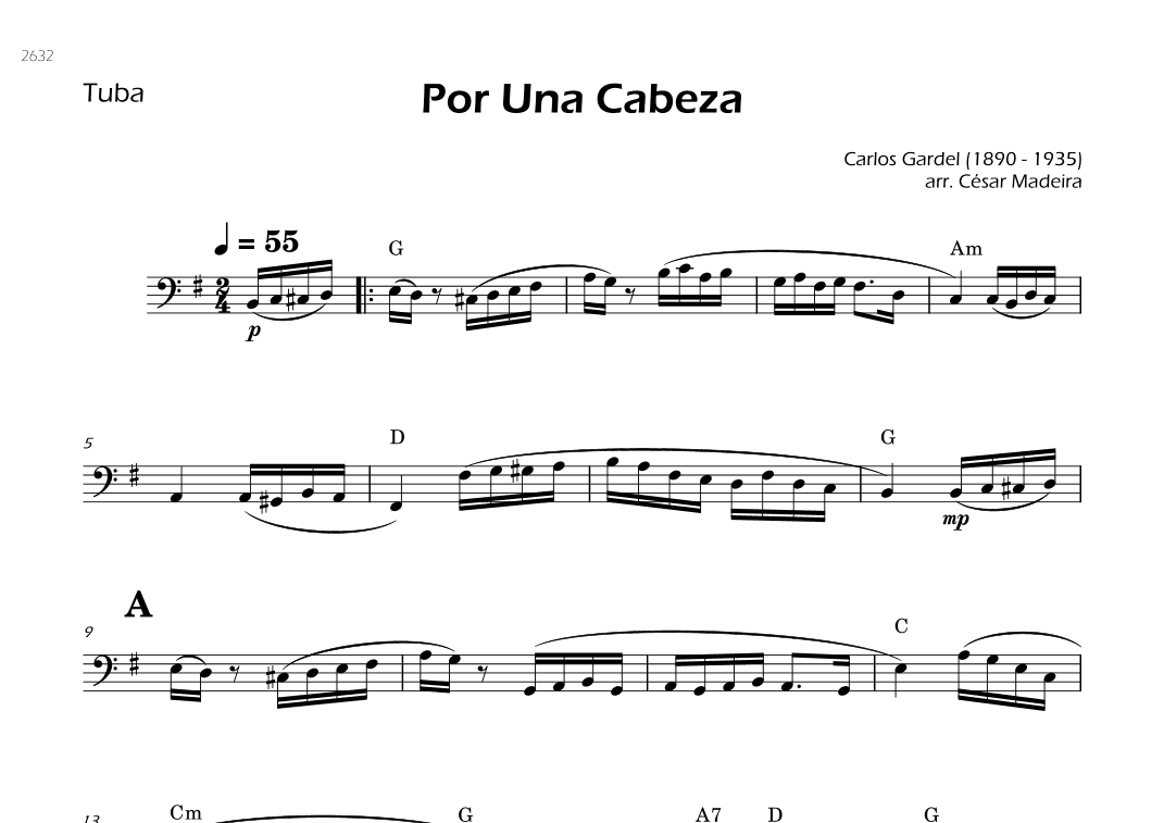 Por Una Cabeza - Tuba Solo - W/Chords (arr. César Madeira)