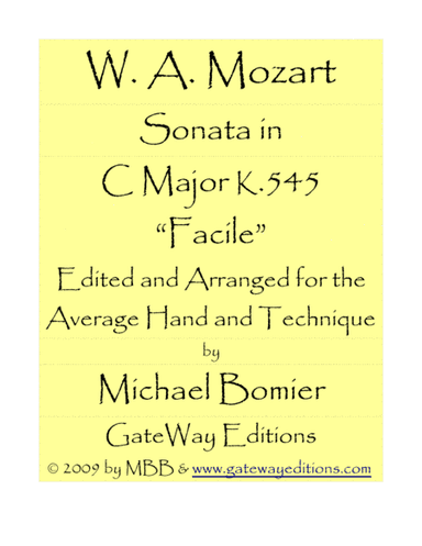 Sonata in C major K545 "Facile" for piano solo (arr. Michael Bomier)
