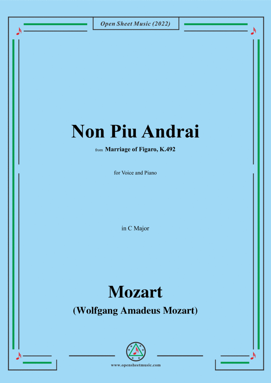 Mozart-Non Piu Andrai,from Marriage of Figaro,in C Major,for Voice and Piano (arr. Open Cloud)