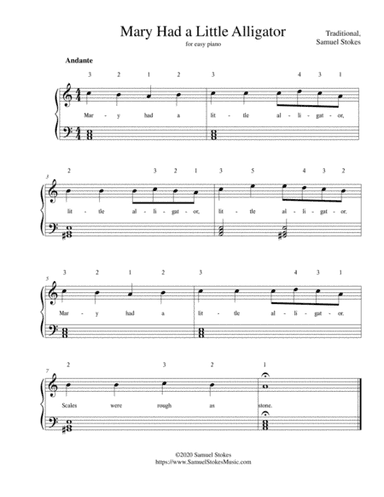 Mary Had a Little Alligator - for easy piano (optional voice) (arr. Samuel Stokes)