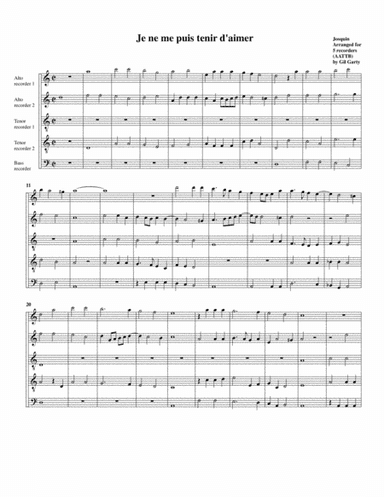 Je ne me puis tenir d'aimer (arrangement for 5 recorders) (arr. Gil Garty)