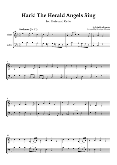 Hark! The Herald Angels Sing (Flute and Cello) - Beginner Level (arr. Henrique Oliveira)