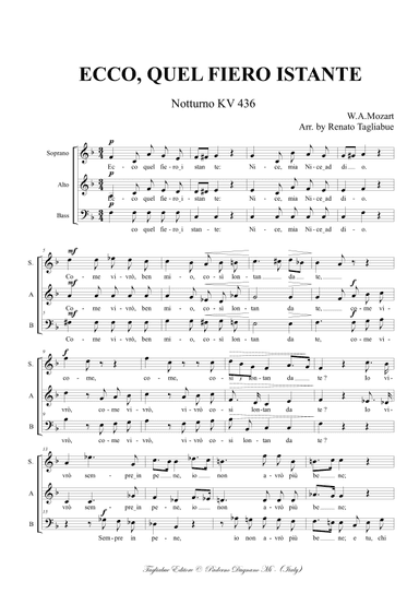 ECCO QUEL FIERO ISTANTE - KV 436 - For SAB Choir (arr. Renato Tagliabue)