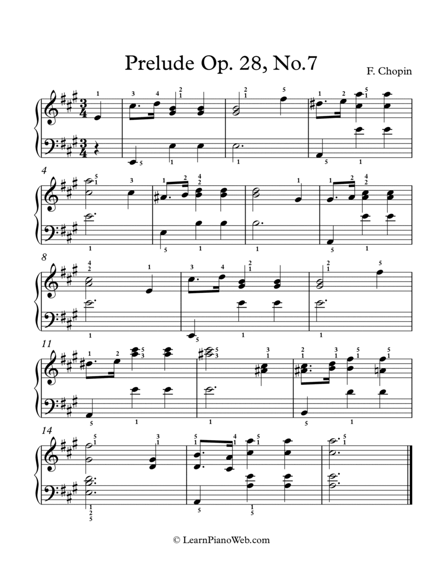 Prelude Op.28, No.7, F. Chopin - Easy Piano (arr. LearnPianoWeb.com)