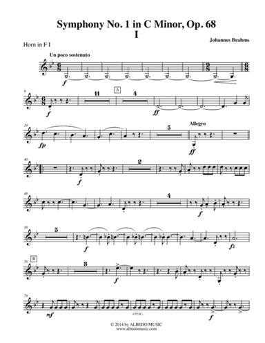 Brahms Symphony No. 1, Movement I - Horn in F 1 (Transposed Part), Op. 68 (arr. Doug Clyde)
