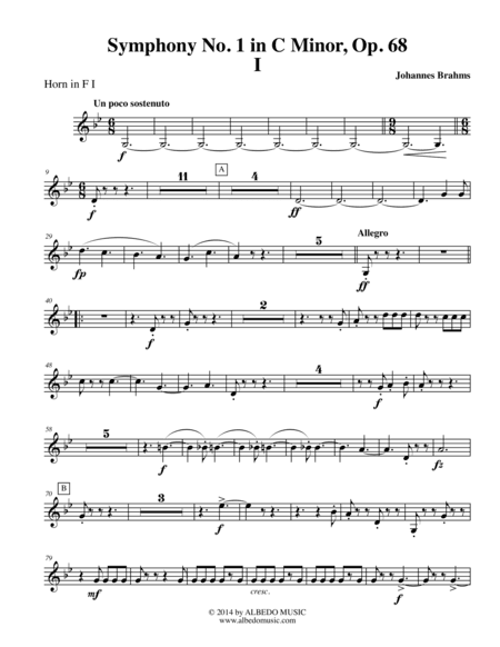 Brahms Symphony No. 1, Movement I - Horn in F 1 (Transposed Part), Op. 68 (arr. Doug Clyde)