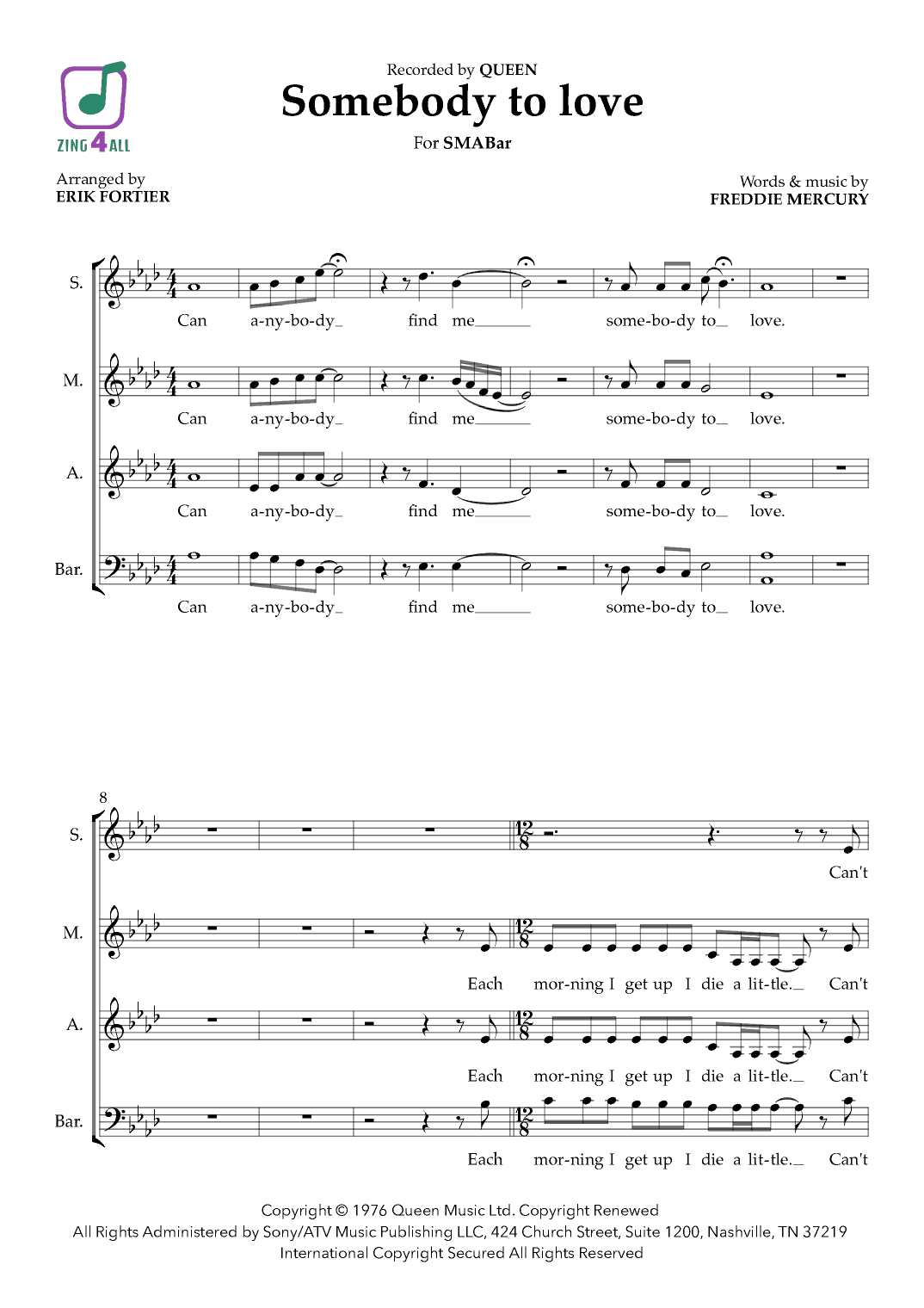 Somebody To Love (arr. Erik Fortier)