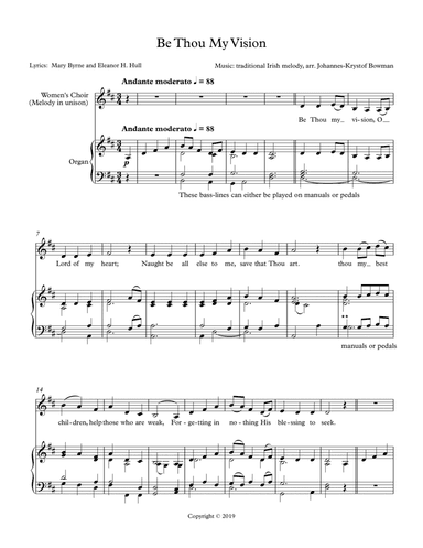Be Thou My Vision for voice(s) and organ (arr. Johannes Bowman (BowString Music))