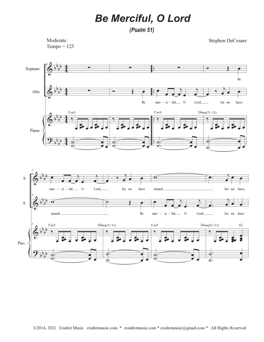 Be Merciful, O Lord (Psalm 51) (Duet for Soprano and Alto solo)