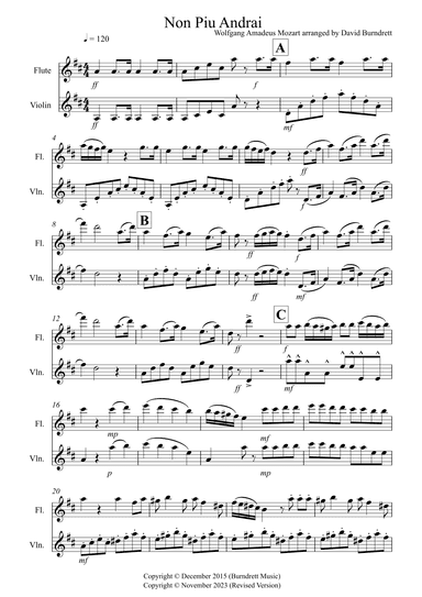 Non Piu Andrai for Flute and Violin Duet (arr. David Burndrett)