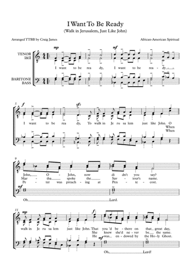 I Want To Be Ready (Walk in Jerusalem) TTBB (arr. Craig James)