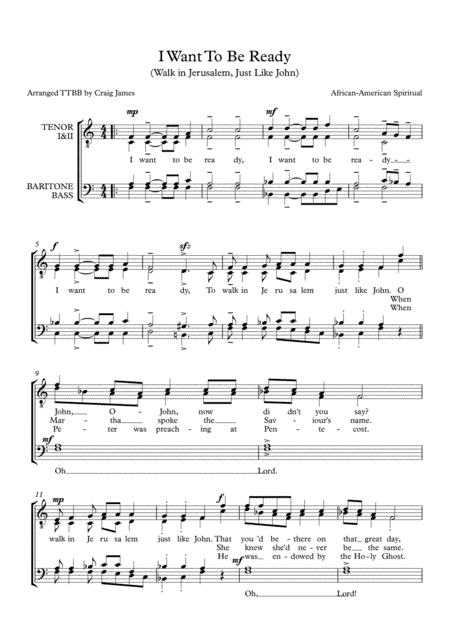 I Want To Be Ready (Walk in Jerusalem) TTBB (arr. Craig James)