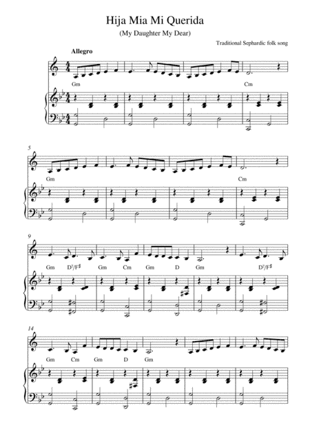 Hija Mia Mi Querida (My Daughter My Dear) (arr. Traditional Sephardic folk song)
