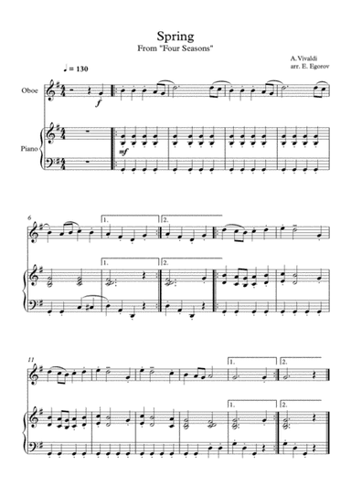 Spring (Four Seasons), Antonio Vivaldi, For Oboe & Piano