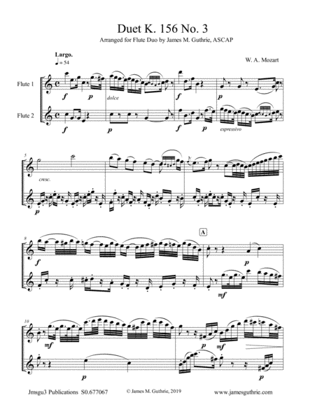 Mozart: Duet K. 156 No. 3 for Flute Duo (arr. James M. Guthrie, ASCAP)