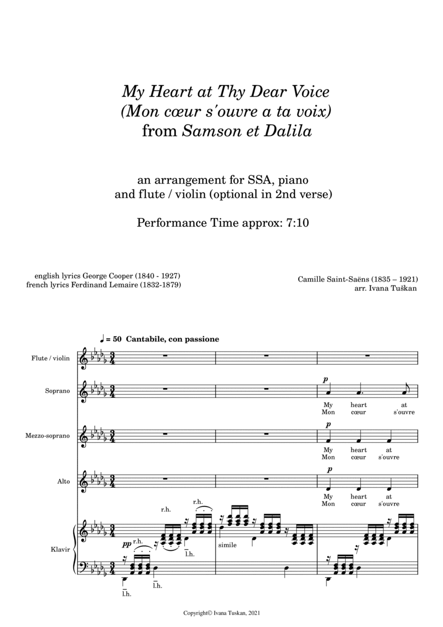 My Heart at Thy Dear Voice (Mon coeur) from Samson & Dalilah SSA, piano, flute or violin (arr. Ivana Tuskan)