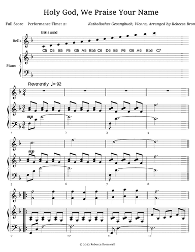 "Holy God, We Praise Your Name" Full Score 2 Octave Handbells with Piano Accompaniment - Score Only (arr. Rebecca Bromwell)