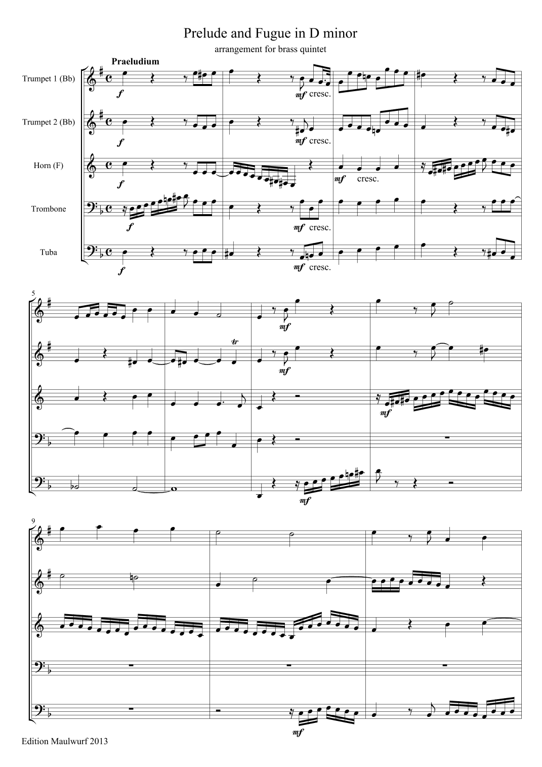 Prelude and Fugue in D minor (arr. Edition Maulwurf)