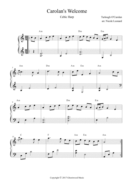 Carolan's Welcome for Celtic Harp (arr. Nicole Leonard)