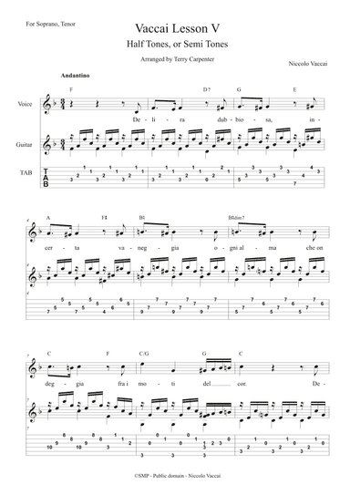 Vaccai-Lesson 5. Half Tones, Semitones. For tenor and Soprano voice with guitar (arr. Terry Carpenter)
