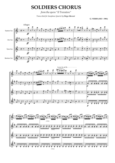 Soldiers Chorus from the opera "Il Trovatore" for Saxophone Quartet (SATB) (arr. Diego Marani)