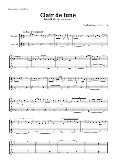 Clair de Lune by Debussy for Trumpet and French Horn (arr. Langanho)