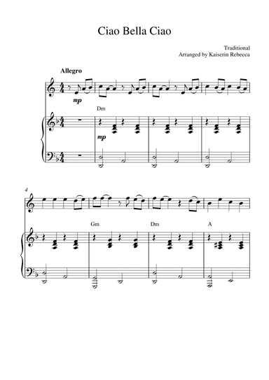 Ciao Bella Ciao (English horn solo and piano accompaniment) (arr. Kaiserin Rebecca)