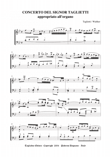 CONCERTO DEL SIGNOR TAGLIETTI  appropriato all'Organo (3 staff) - Walther (arr. Johann Gottfried Walther - Transcription by Marcello Meneguzzo)