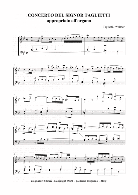 CONCERTO DEL SIGNOR TAGLIETTI  appropriato all'Organo (3 staff) - Walther (arr. Johann Gottfried Walther - Transcription by Marcello Meneguzzo)