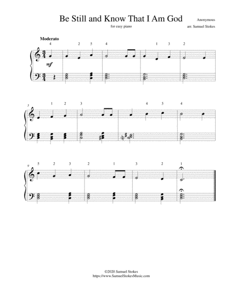 Be Still and Know That I Am God - for easy piano (arr. Samuel Stokes)