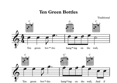 Ten Little Bottles For Easy Guitar (in C Major) (arr. Suzan Beyazit)
