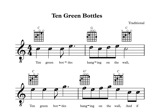Ten Little Bottles For Easy Guitar (in C Major) (arr. Suzan Beyazit)