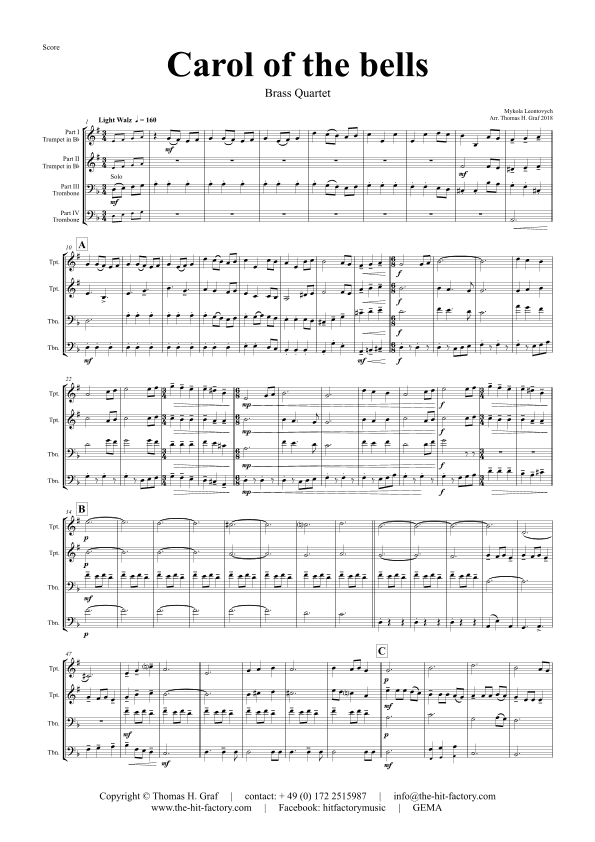 Carol of the Bells - Pentatonix style - Brass Quartet (arr. Thomas Graf)