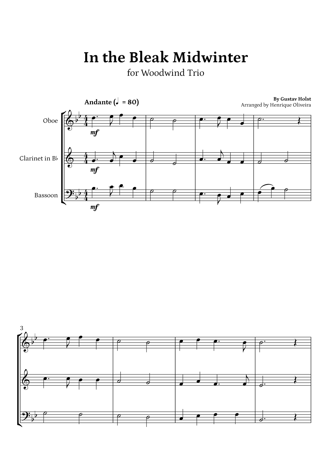 In the Bleak Midwinter (Oboe, Clarinet and Bassoon) - Beginner Level (arr. Henrique Oliveira)