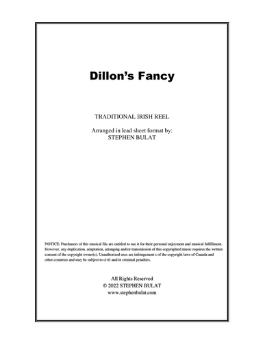 Dillon's Fancy (Irish Traditional) - Lead sheet in original key of G (arr. Stephen Bulat)