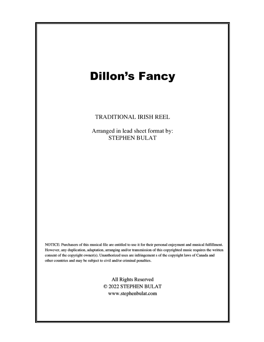 Dillon's Fancy (Irish Traditional) - Lead sheet in original key of G (arr. Stephen Bulat)
