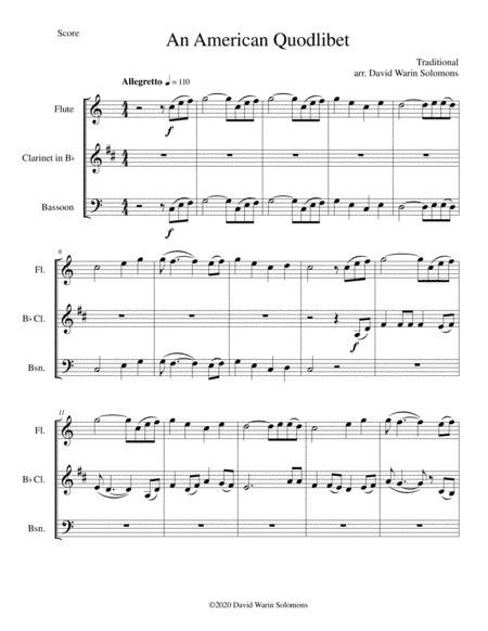 An American Quodlibet for wind trio (flute, clarinet and bassoon) (arr. David Warin Solomons)