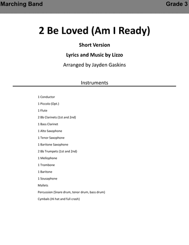 2 Be Loved (Am I Ready) - Shortened Version - Full Score and Parts (arr. Arranged by Jayden Gaskins)