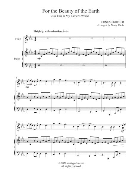 For the Beauty of the Earth (Flute-Piano) (arr. Marty Parks)