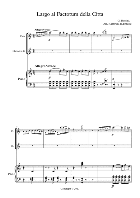 Largo al factotum for piano,flute and Bb clarinet (arr. R.Brown, JCBmusic)