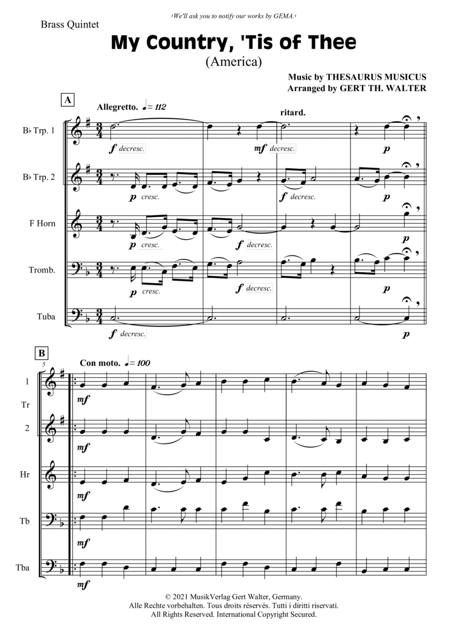 My Country, 'Tis Of Thee (America) (arr. Gert Th. Walter)