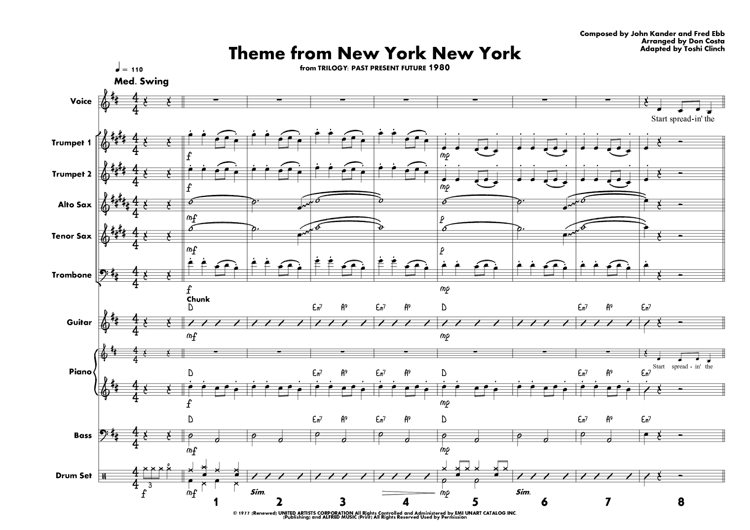 Theme From "new York, New York" (arr. Toshi Clinch)