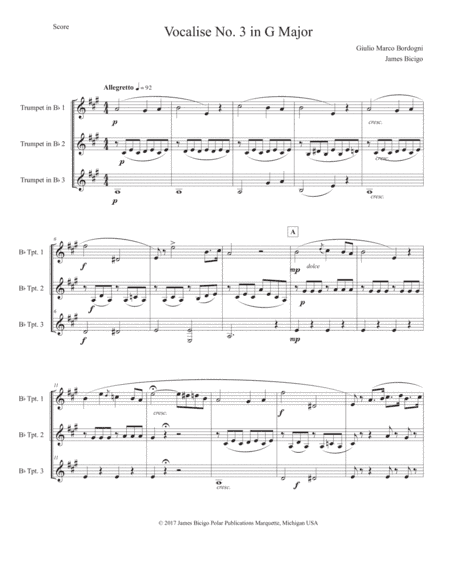 Vcalise No 3. in G Major (arr. James Bicigo)